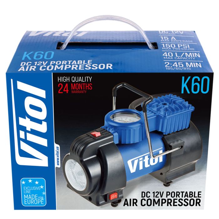 Компресор "ViTOL" K-60 150psi/15Amp/40л/Лiхтар/прикурювач