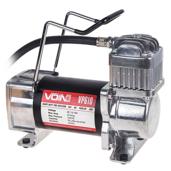 Компресор автомобільний “VOIN” VP-610 (150 psi / 23 A / 70 л/хв / клеми)