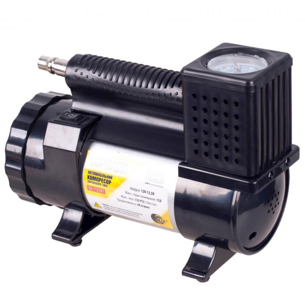 Компресор автомобільний "Торнадо" KA-T12181 150psi/15Amp/40л/ліхтар/прикур.+перехідник/шланг 3,0м