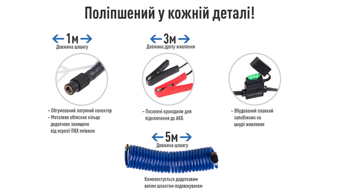 Компресор "ViTOL" K-70 150psi/25Amp /90л/2 циліндра /шланг 1,0+5,0м/клеми