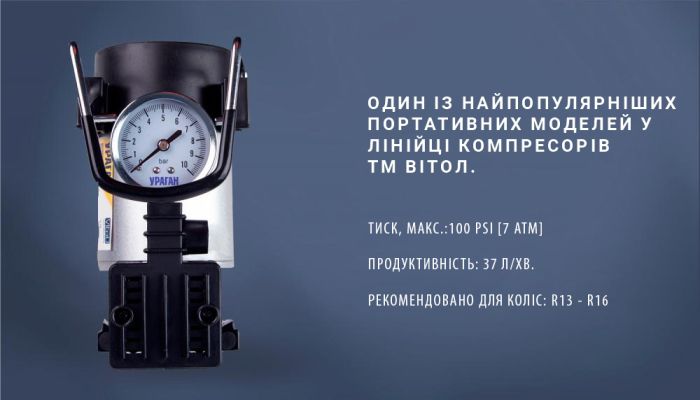 Компресор автомобільний "Ураган" KA-У12040 100psi/12Amp/35л/прикур.+перехідник