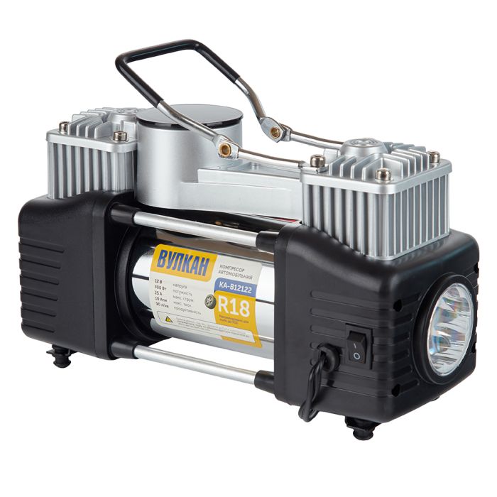 Компресор автомобільний "Вулкан" KA-B12122 150psi/25Amp/90л/клеми/шланг 7,5м з дефлятором/лixтар/2 циліндри